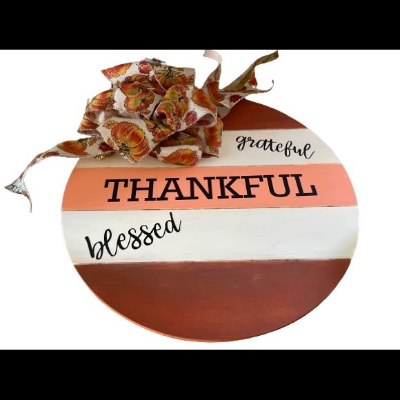 Thanksgiving Door Hanging, Grateful, Thankful & Blessed, Wood Wreath - Picture 2 of 2